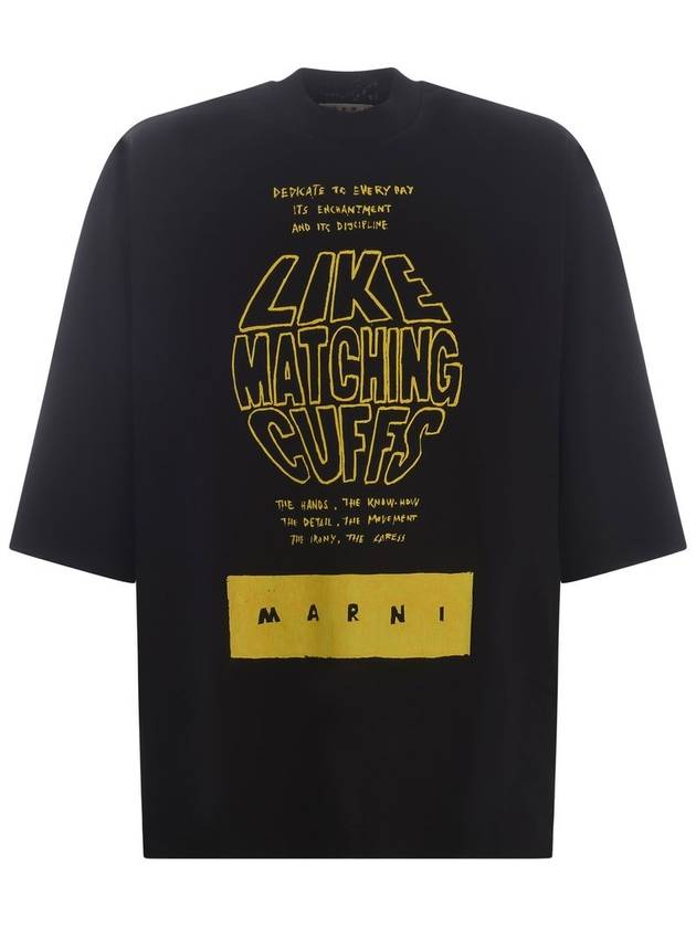 Slogan Print Short Sleeve T-Shirt Black - MARNI - BALAAN 2