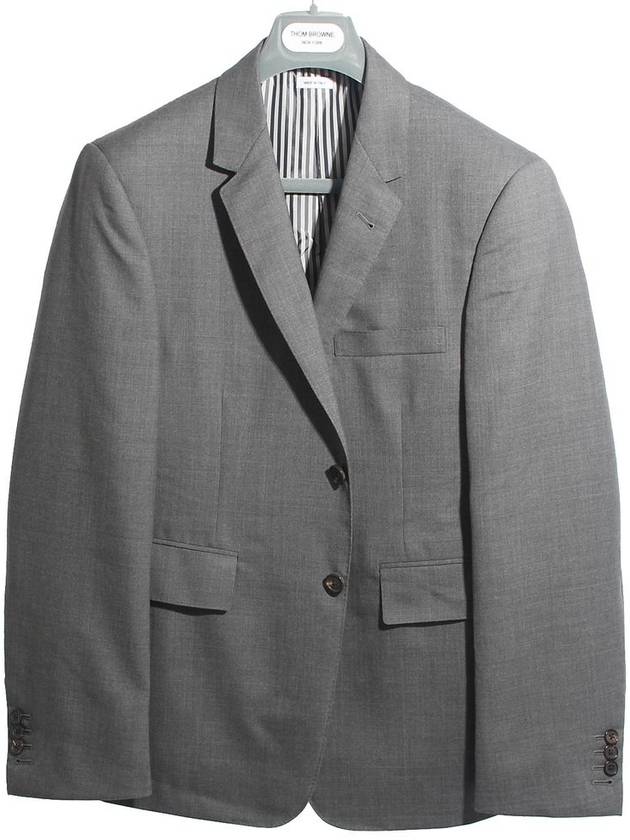 Super 120S Wool Twill Single Breasted Classic Jacket Grey - THOM BROWNE - BALAAN 2