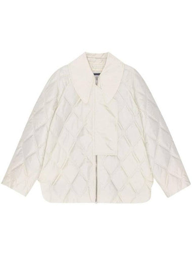 Pointed Collar Diamond Quilted Zip-Up Jacket White - GANNI - BALAAN 1