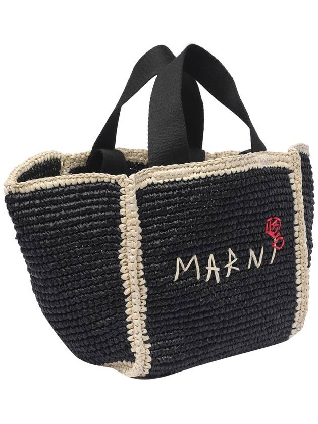 Embroidered Logo Woven Tote Bag Black - MARNI - BALAAN 3