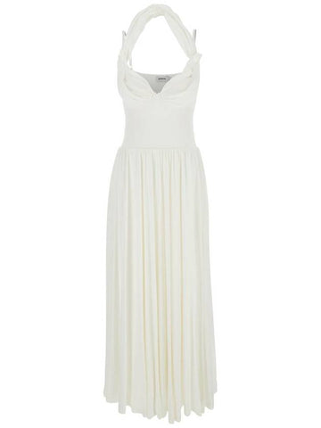 'Amarantha' White Off-Shoulder Long Dress With Pleated Details In Rayon Stretch Woman - SIMKHAI - BALAAN 1