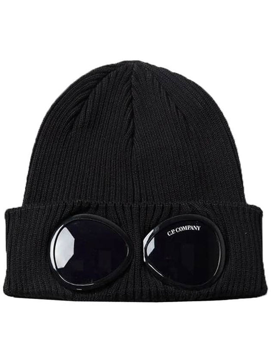 Goggle Detail Ribbed Beanie Black - CP COMPANY - BALAAN 2