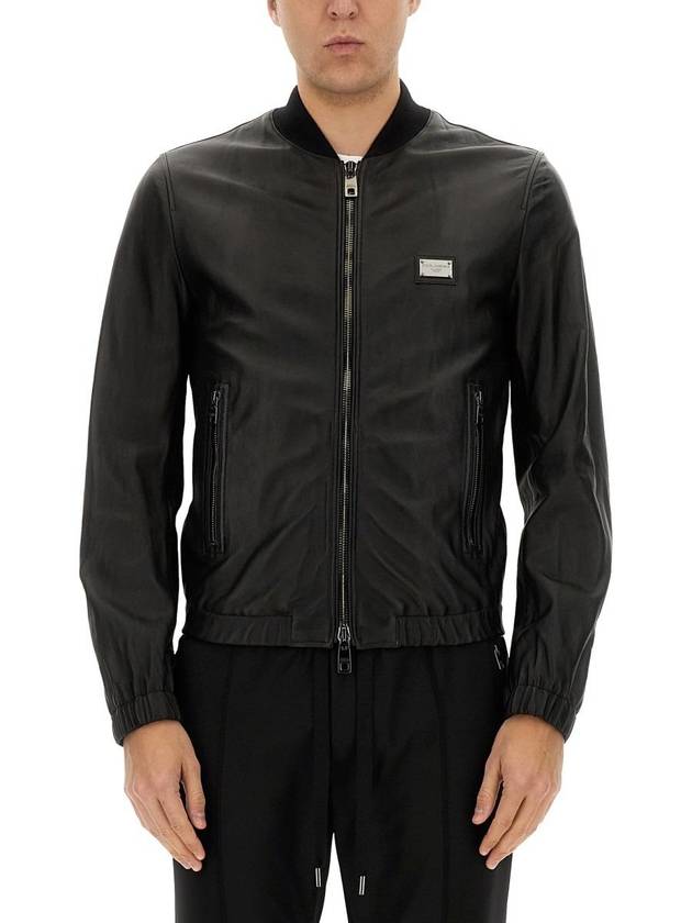 Men's Brand Tag Leather Jacket Black - DOLCE&GABBANA - BALAAN 2