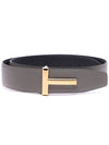 T Buckle Reversible Leather Belt Black Ash Grey - TOM FORD - BALAAN 4