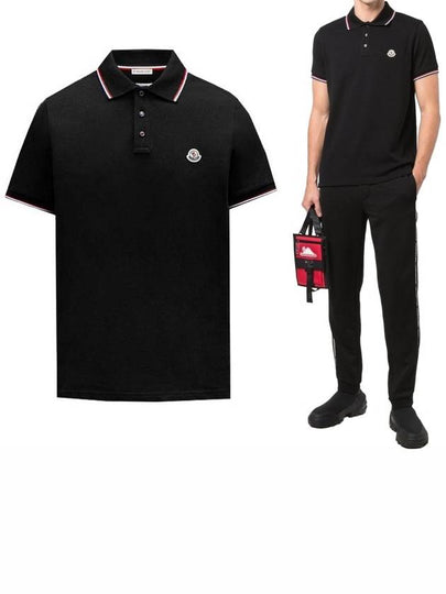 Stripe Trimming Logo Short Sleeve Polo Shirt Black - MONCLER - BALAAN 2