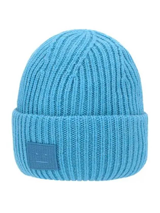 C40135 TURQUOISE MELANGE Face Logo Patch Beanie Hat - ACNE STUDIOS - BALAAN 4