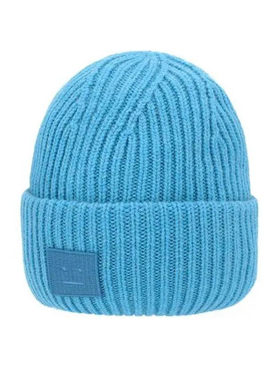 C40135 TURQUOISE MELANGE face logo patch beanie - ACNE STUDIOS - BALAAN 2