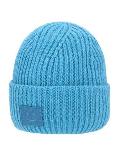 C40135 TURQUOISE MELANGE Face Logo Patch Beanie Hat - ACNE STUDIOS - BALAAN 1