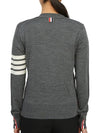 Sustainable Fine Merino Wool 4-Bar Relaxed Fit V-Neck Cardigan Medium Grey - THOM BROWNE - BALAAN 4