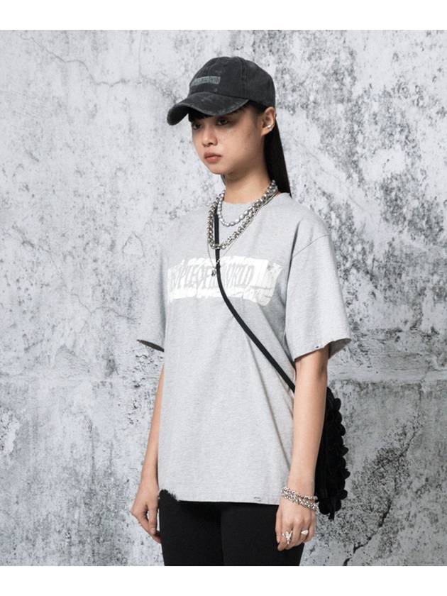 Crack Logo Semi Overfit Short Sleeve T Shirt Melange Grey - PEOPLE OF THE WORLD - BALAAN 2