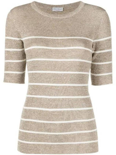 striped short sleeve knit top beige - BRUNELLO CUCINELLI - BALAAN 1