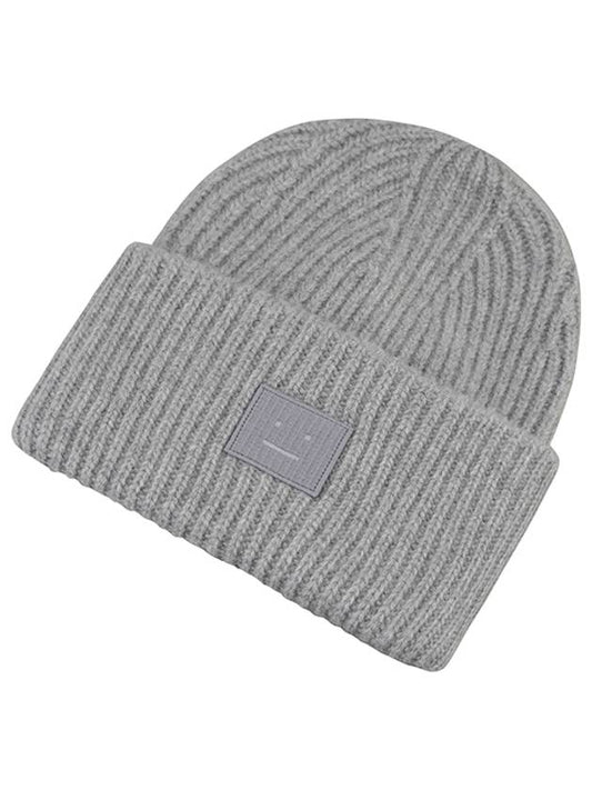 Face Patch Ribbed Wool Beanie Grey Melange - ACNE STUDIOS - BALAAN 2