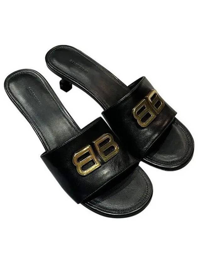 BB logo leather mule sandal heel black 30457850 1095576 - BALENCIAGA - BALAAN 1