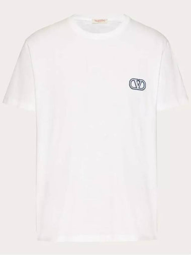 Cotton Tshirt decorated with V logo signature patch - VALENTINO - BALAAN 1