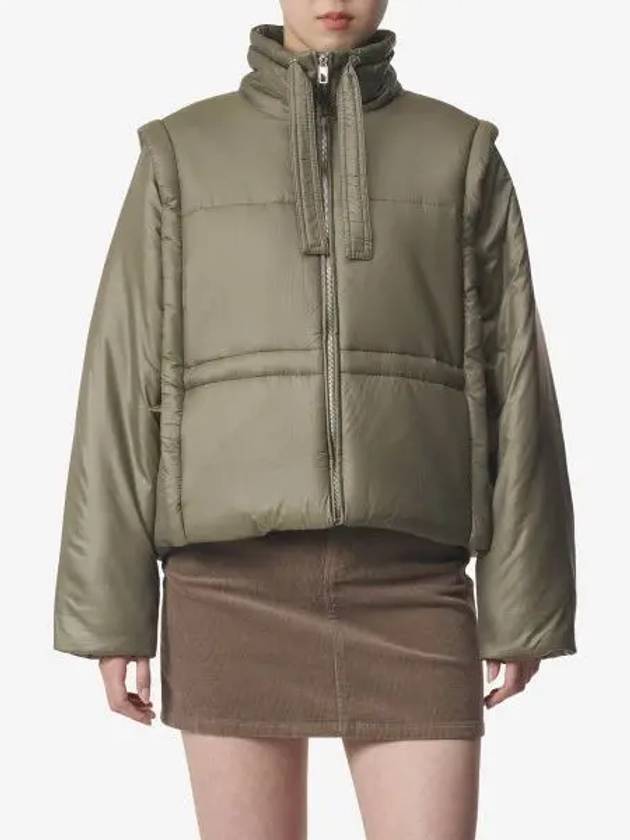 Shiny Quilted Vest Zip-Up Jacket Green - GANNI - BALAAN 2