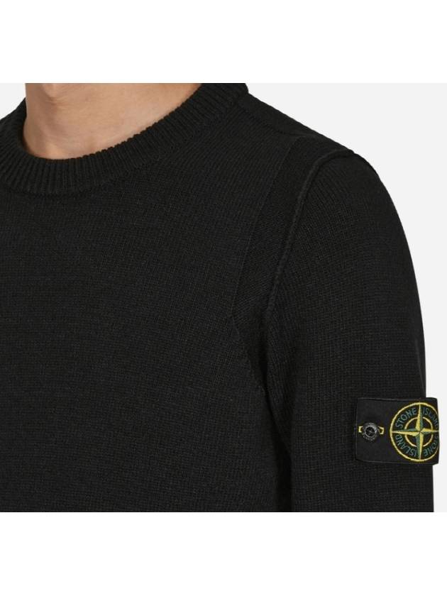 Wappen Patch Crew Neck Wool Knit Top Black - STONE ISLAND - BALAAN 5