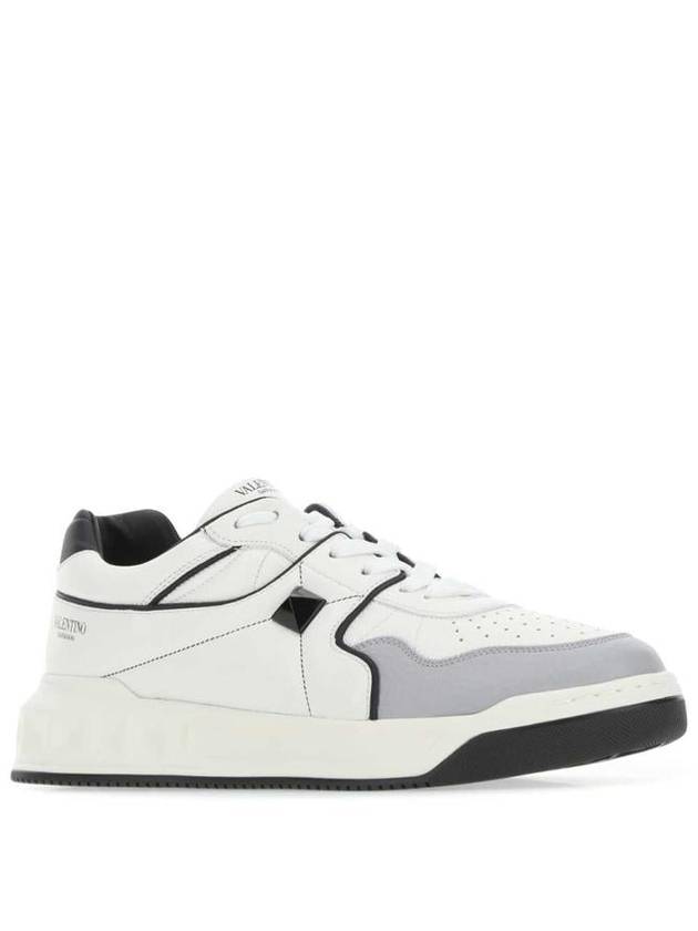 One Stud Nappa Leather Low Top Sneakers White Grey - VALENTINO - BALAAN 3