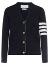 Milano Stitch 4 Bar Classic V Neck Fine Merino Wool Cardigan Navy - THOM BROWNE - BALAAN 2