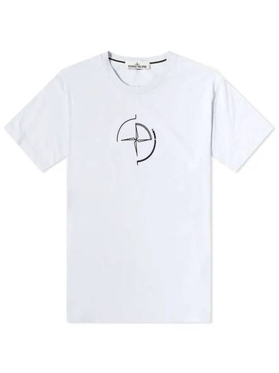 Men's Compass Embroidery Back Lettering Short Sleeve T-Shirt White - STONE ISLAND - BALAAN 2