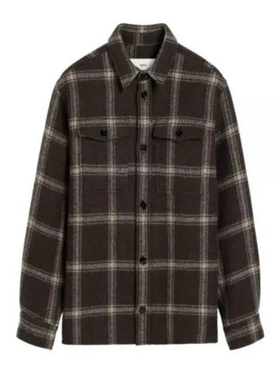 Sable Check Overshirt Jacket Dark Coffee - AMI - BALAAN 2