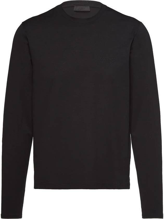 Logo Stretch Cotton Long Sleeve T-Shirt Black - PRADA - BALAAN 1