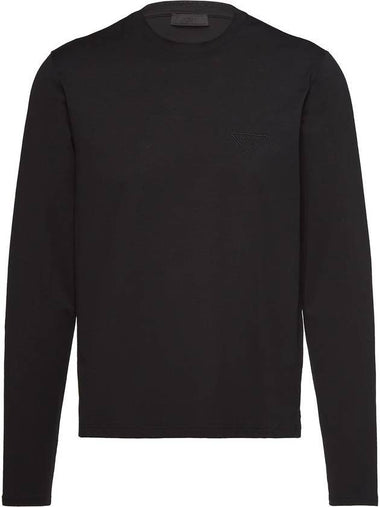 Logo Stretch Cotton Long Sleeve T-Shirt Black - PRADA - BALAAN 1