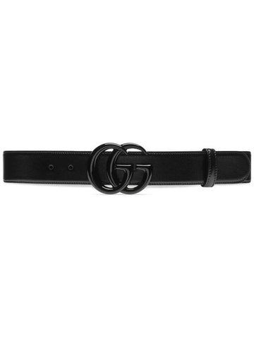 GG Marmont Wide Leather Belt Black - GUCCI - BALAAN 1