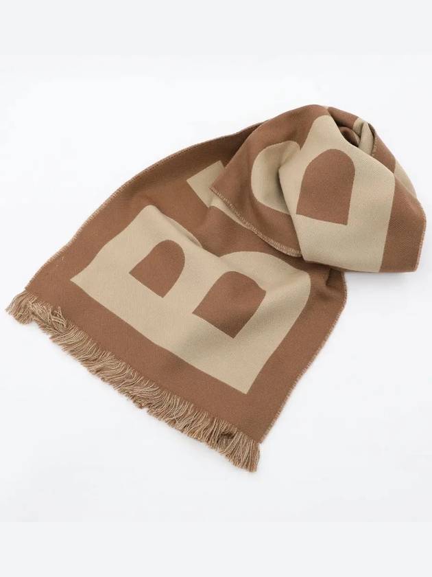 Logo Fringe Wool Scarf Birch Brown - BURBERRY - BALAAN 4