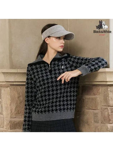 Women s houndstooth pattern half zip sweater 2314LXKW GREY - BLACK&WHITE - BALAAN 1