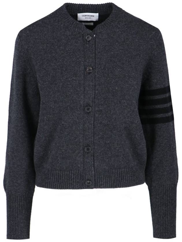 Striped Detail Wool Cardigan Dark Grey - THOM BROWNE - BALAAN 2