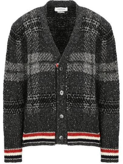 Donegal Tartan Stripe V-Neck Cardigan Grey - THOM BROWNE - BALAAN 2