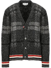 Donegal Tartan Stripe V-Neck Cardigan Grey - THOM BROWNE - BALAAN 3