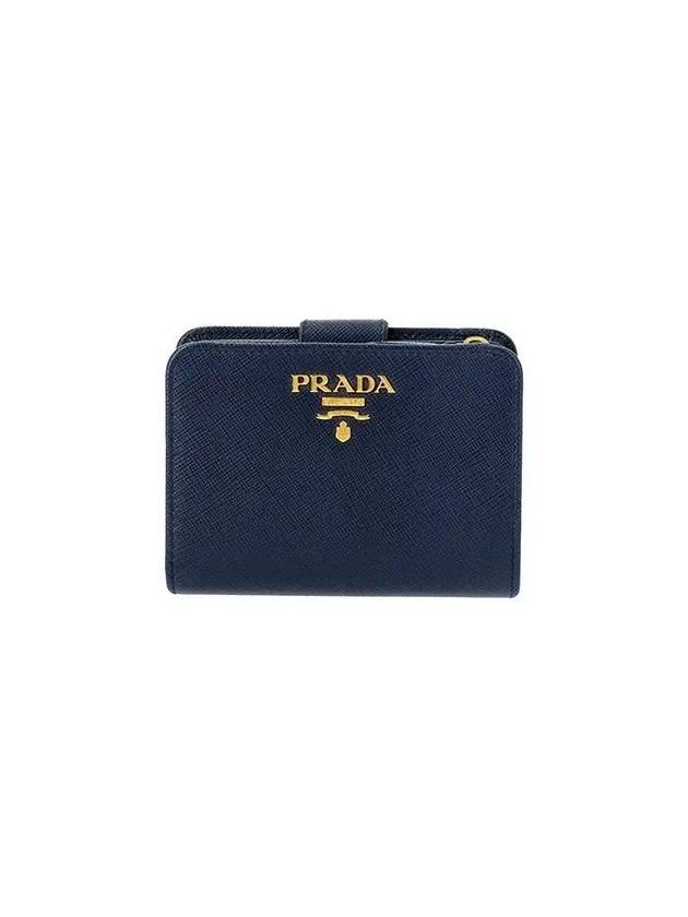 Logo Saffiano Leather Half Wallet Navy - PRADA - BALAAN 2