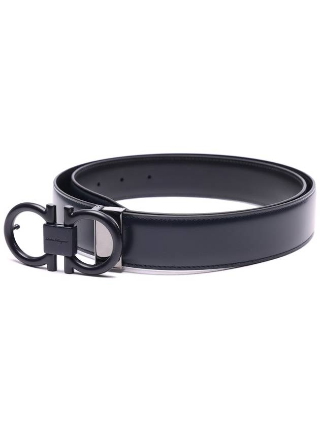 Gancini Reversible Adjustable Calfskin Leather Belt Black Blue - SALVATORE FERRAGAMO - BALAAN 4