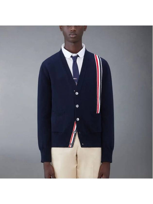 RWB Striped Intarsia Cotton Cardigan Navy - THOM BROWNE - BALAAN 2