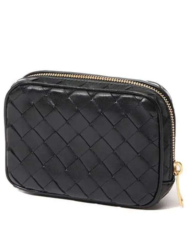 Teen Intrecciato Zipper Calfskin Pouch Black - BOTTEGA VENETA - BALAAN 5