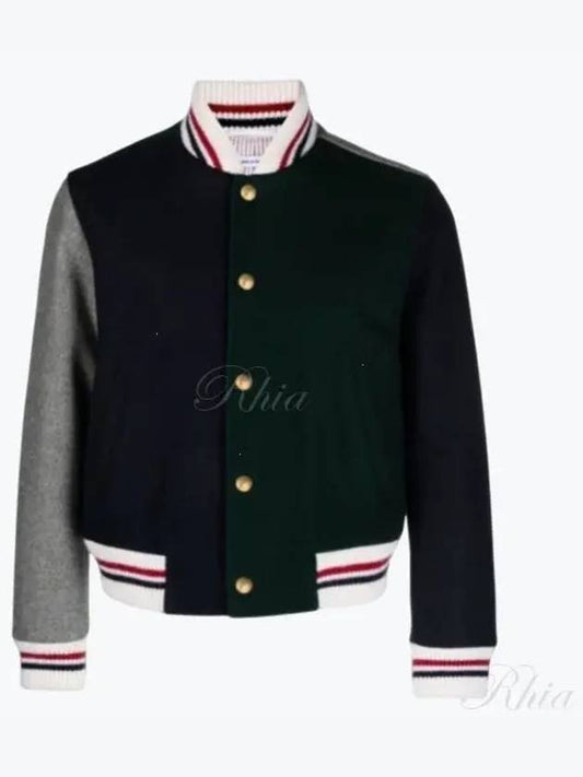 Funmix Melton Wool Bomber Jacket Green Blue - THOM BROWNE - BALAAN 2