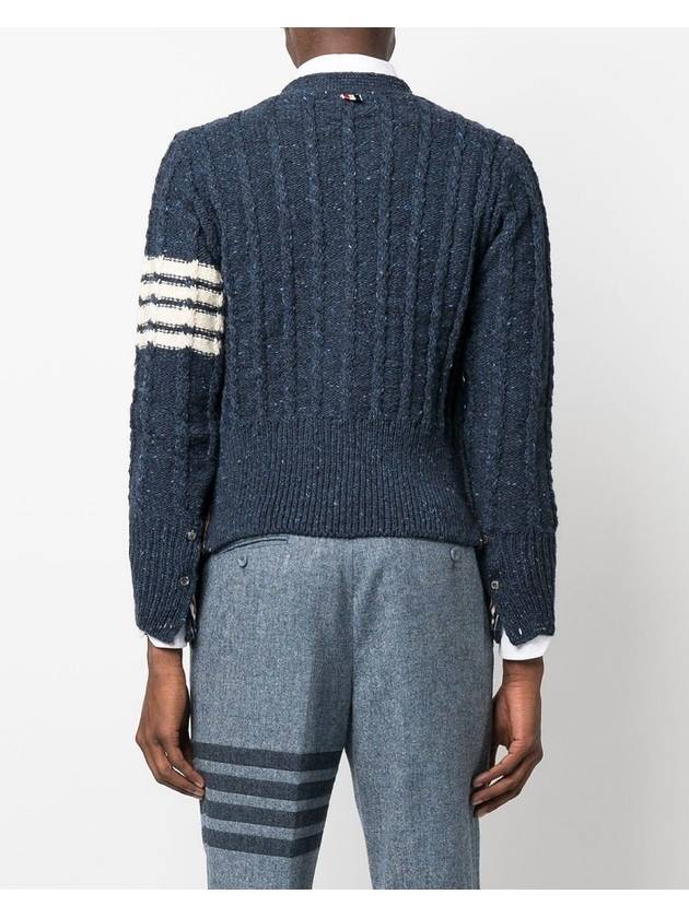 Donegal Twist Cable 4 Bar Classic V Neck Cardigan Blue - THOM BROWNE - BALAAN 4