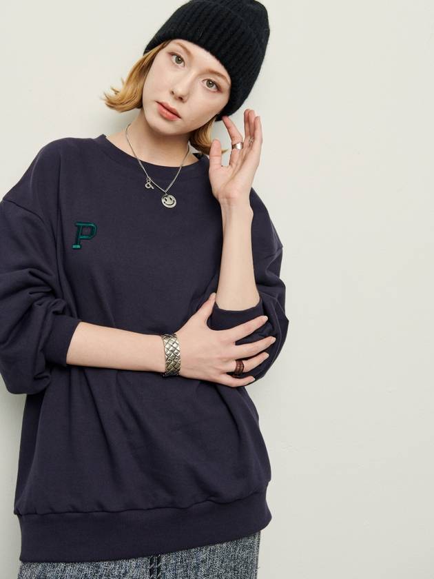 Women's P Logo Special Silhouette Sweatshirt Navy - PRETONE - BALAAN 4