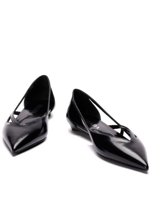 Cut out Brushed Leather Ballerina Black - PRADA - BALAAN 4