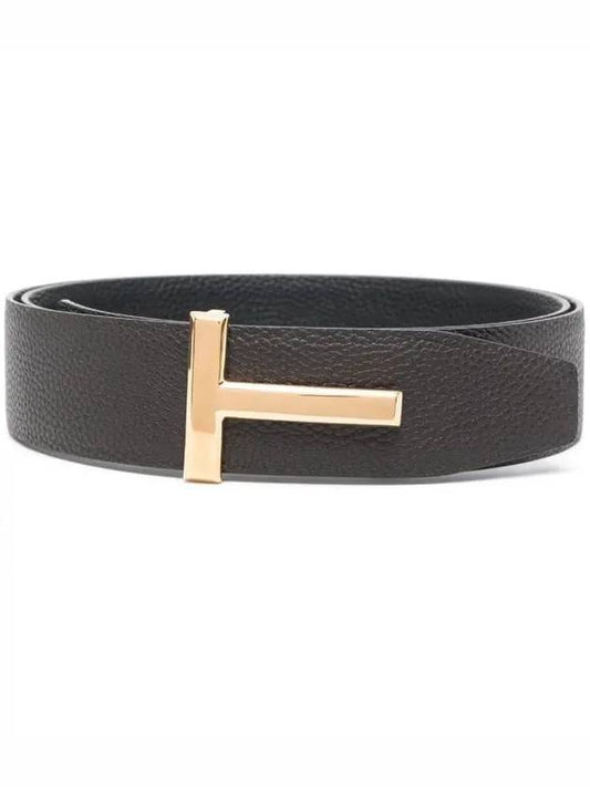 Gold Soft Grain Leather T Icon Belt Brown Black - TOM FORD - BALAAN 2