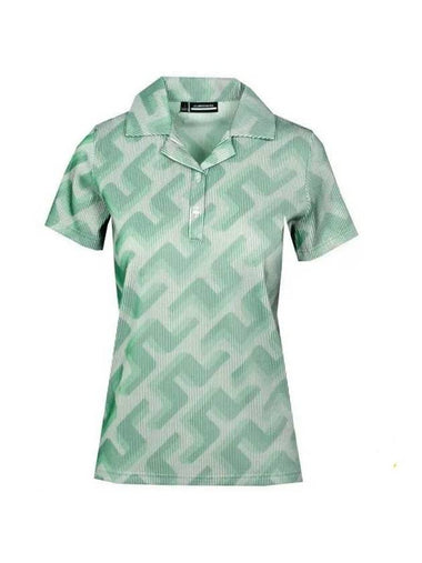 Women's Solange 3D Lip Monogram Short Sleeve PK Shirt Green - J.LINDEBERG - BALAAN 1