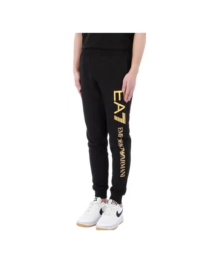 EA7 Logo Cotton Track Pants Black - EMPORIO ARMANI - BALAAN 1