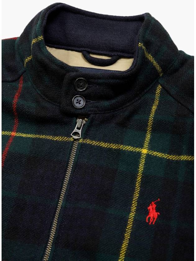 Pony Embroidered Logo Tartan Check Wool Zip-up Jacket Navy - POLO RALPH LAUREN - BALAAN 4