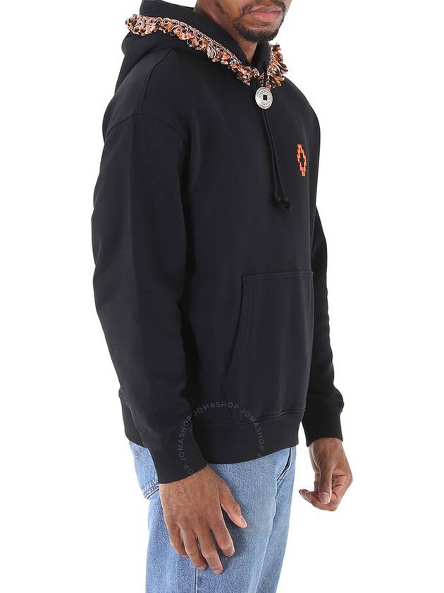 Marcelo Burlon Men's Black Orange Fringed-Trim Cotton Pullover Hoodie, Size Small - MARCELO BURLON - BALAAN 2