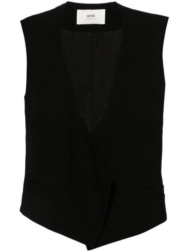 Open-Front V-Neck Vest Black - AMI - BALAAN 1