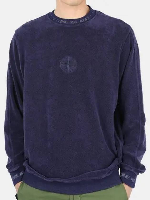 Men's Embroidered Logo Terry Fleece Sweatshirt Navy - STONE ISLAND - BALAAN 2