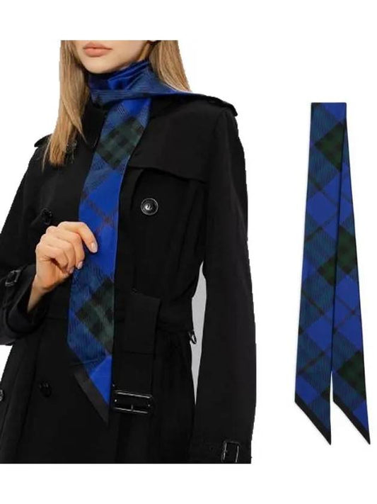 Check Silk Scarf Black Navy - BURBERRY - BALAAN 2