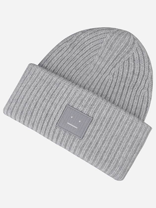 Face Patch Ribbed Wool Beanie Grey - ACNE STUDIOS - BALAAN 2