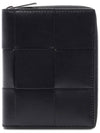 Intrecciato Zipper Around Half Wallet Black - BOTTEGA VENETA - BALAAN 3